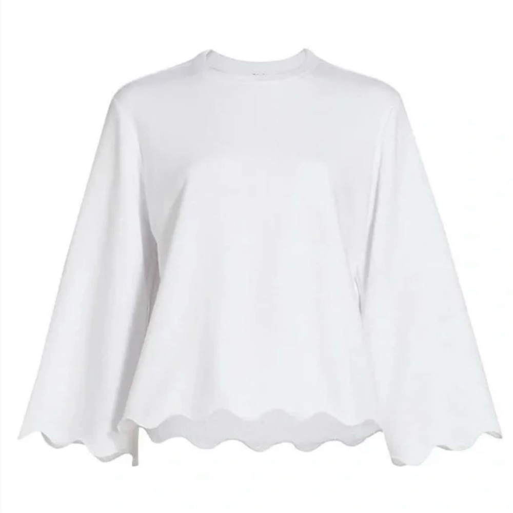 Splendid-Nori-Scalloped-White-Sweatshirt-3/4 Sleeve-White-Sporty-Costal-Size S